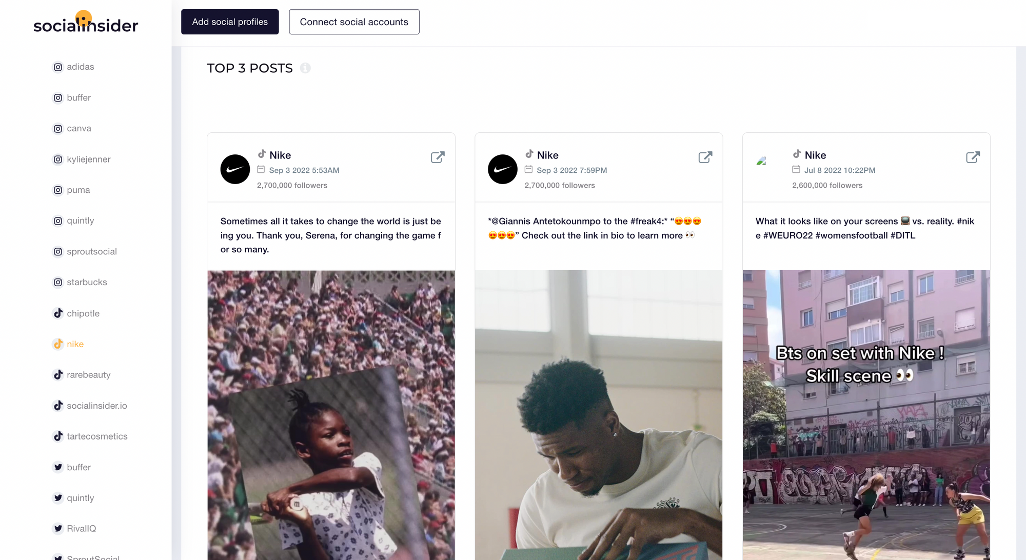 Nike top posts on TikTok