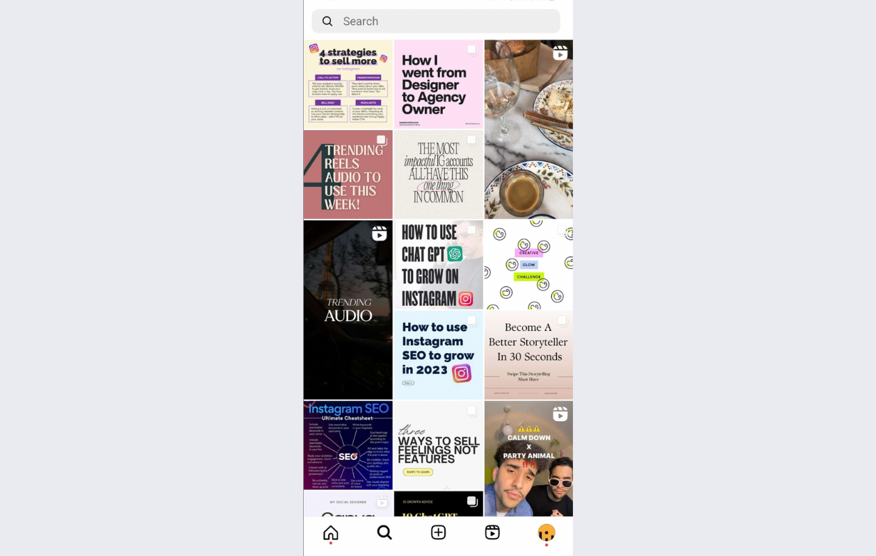 a screenshot for instagram reels trends with the explore page