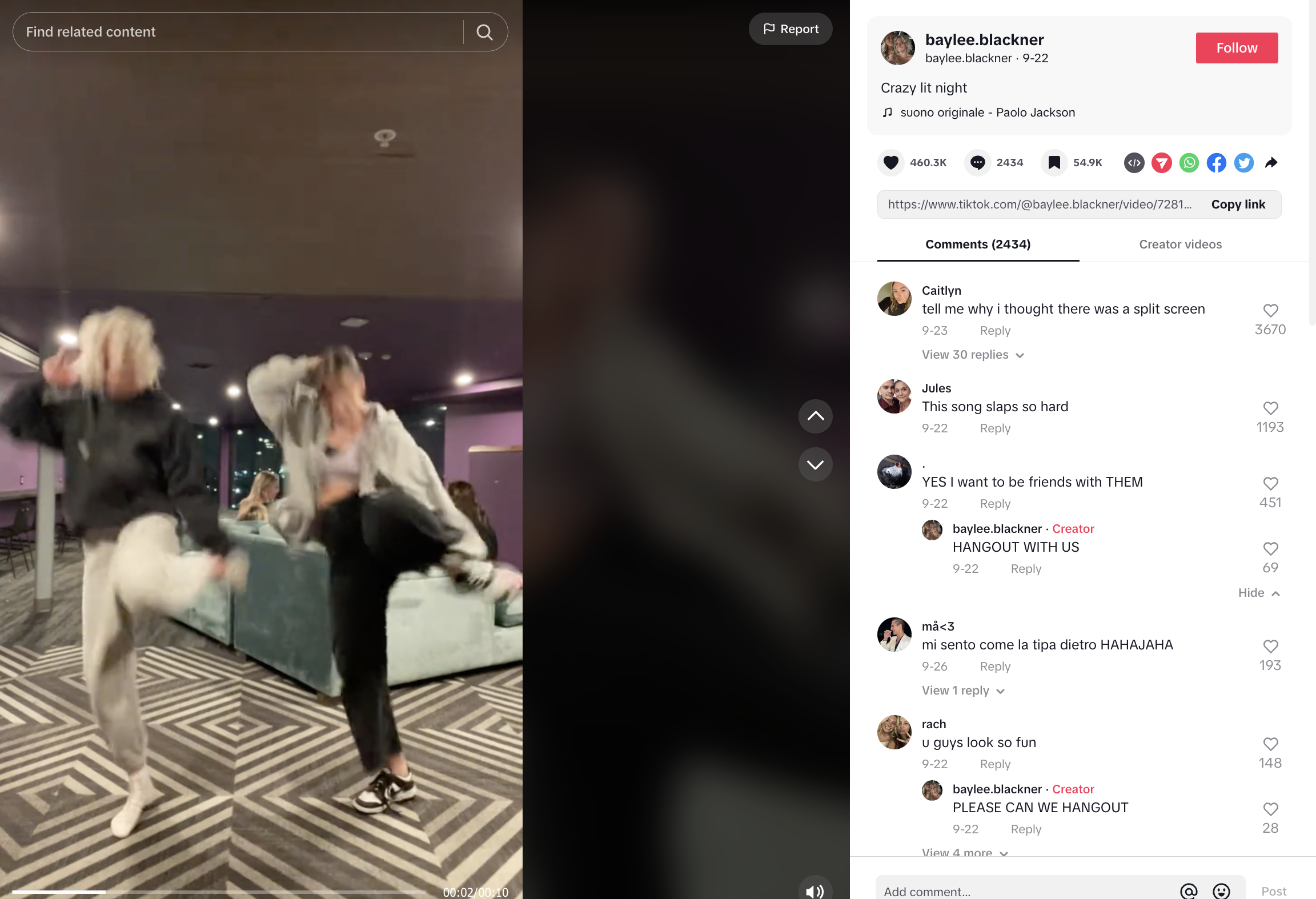 screenshot from a moving video on tiktok with 2 girls dancing