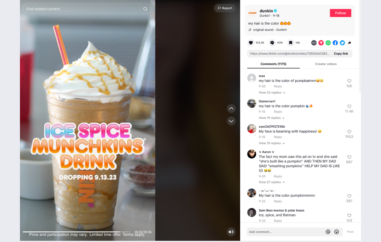 screenshot from tiktok from dunkin's donut tiktok