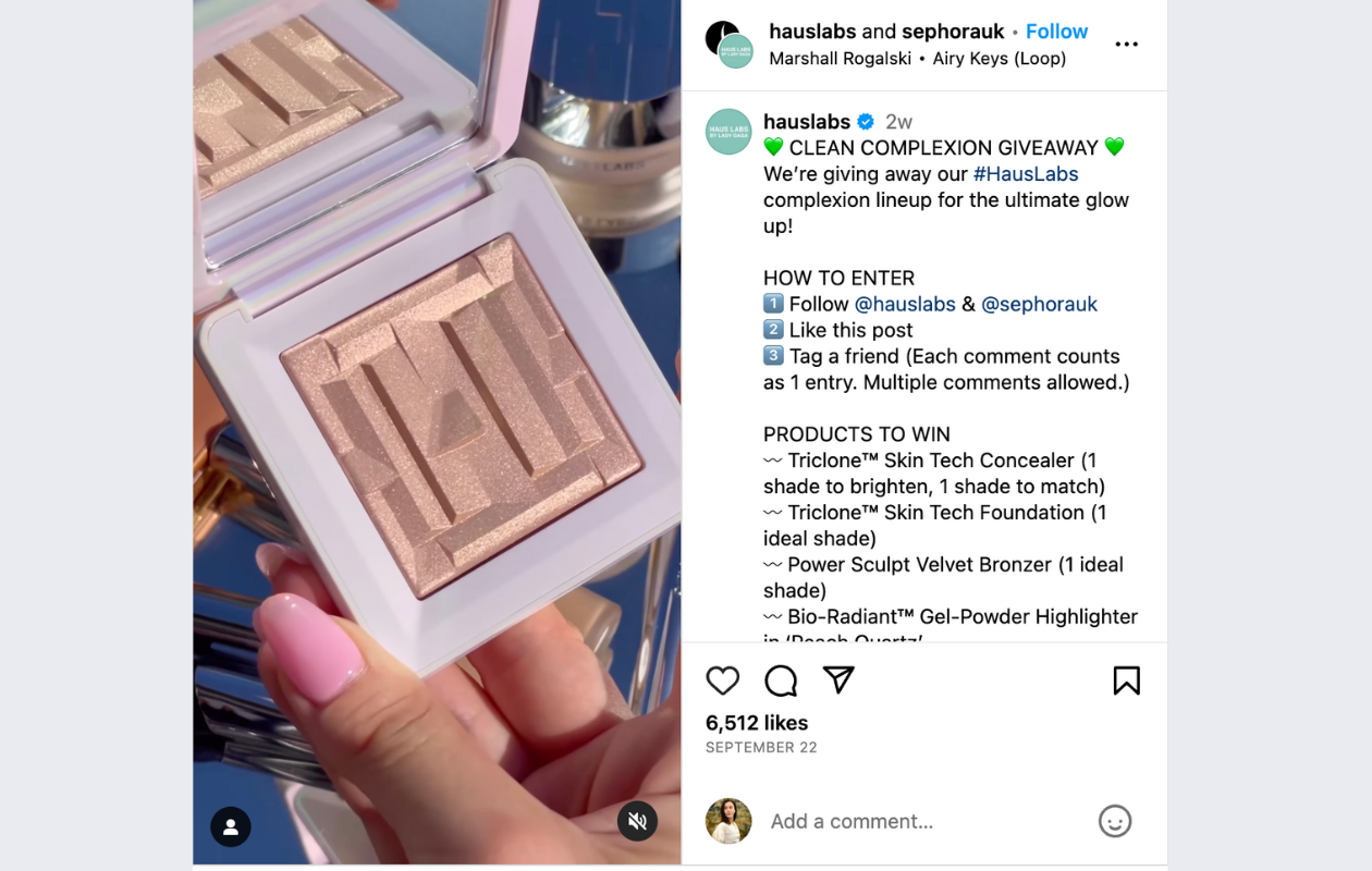 screenshot from hauslabs instagram showing a bunch of makeup products