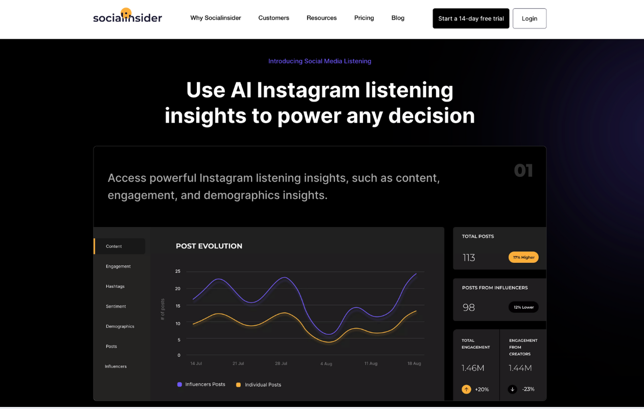 socialinsider social listening homepage 