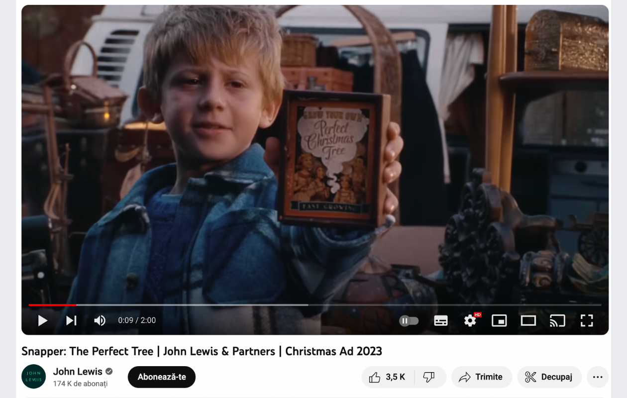 screenshot from john lewis's youtube commercial for christmas 2023