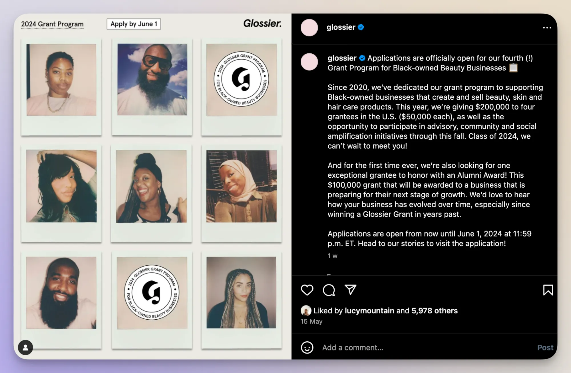 glossier influencer marketing campaign on instagram