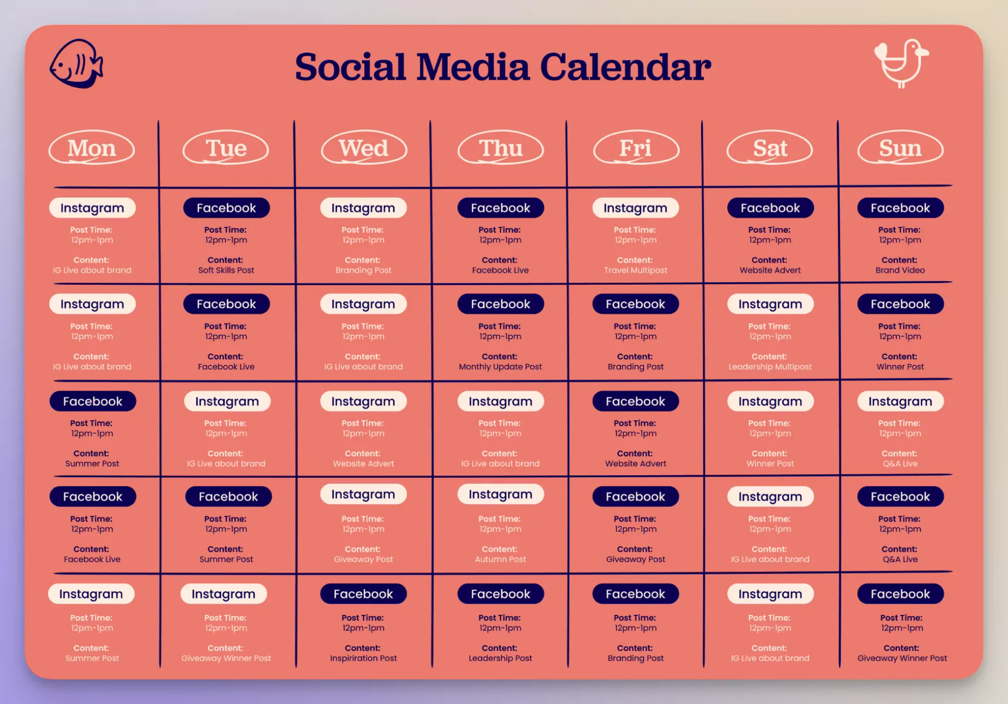social media content calendar example
