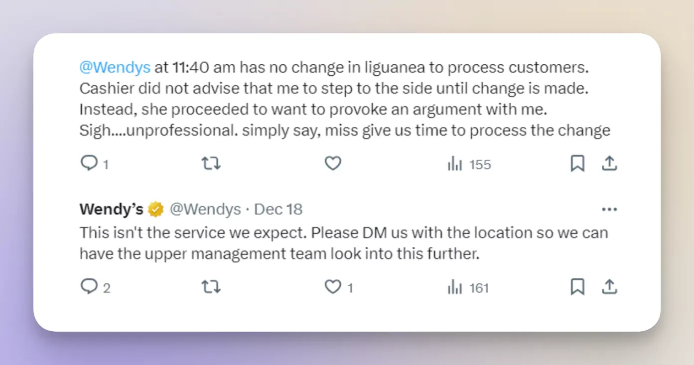 customer service wendy's