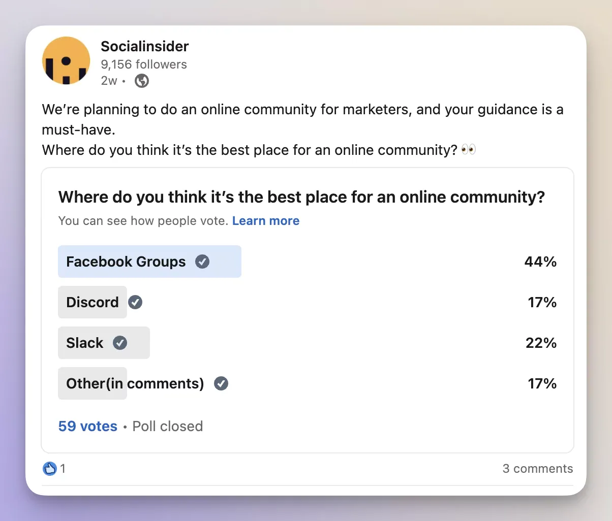 exemple of an interactive poll as an idea to increase social media engagement