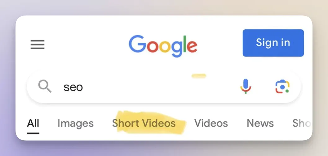 short videos results in google