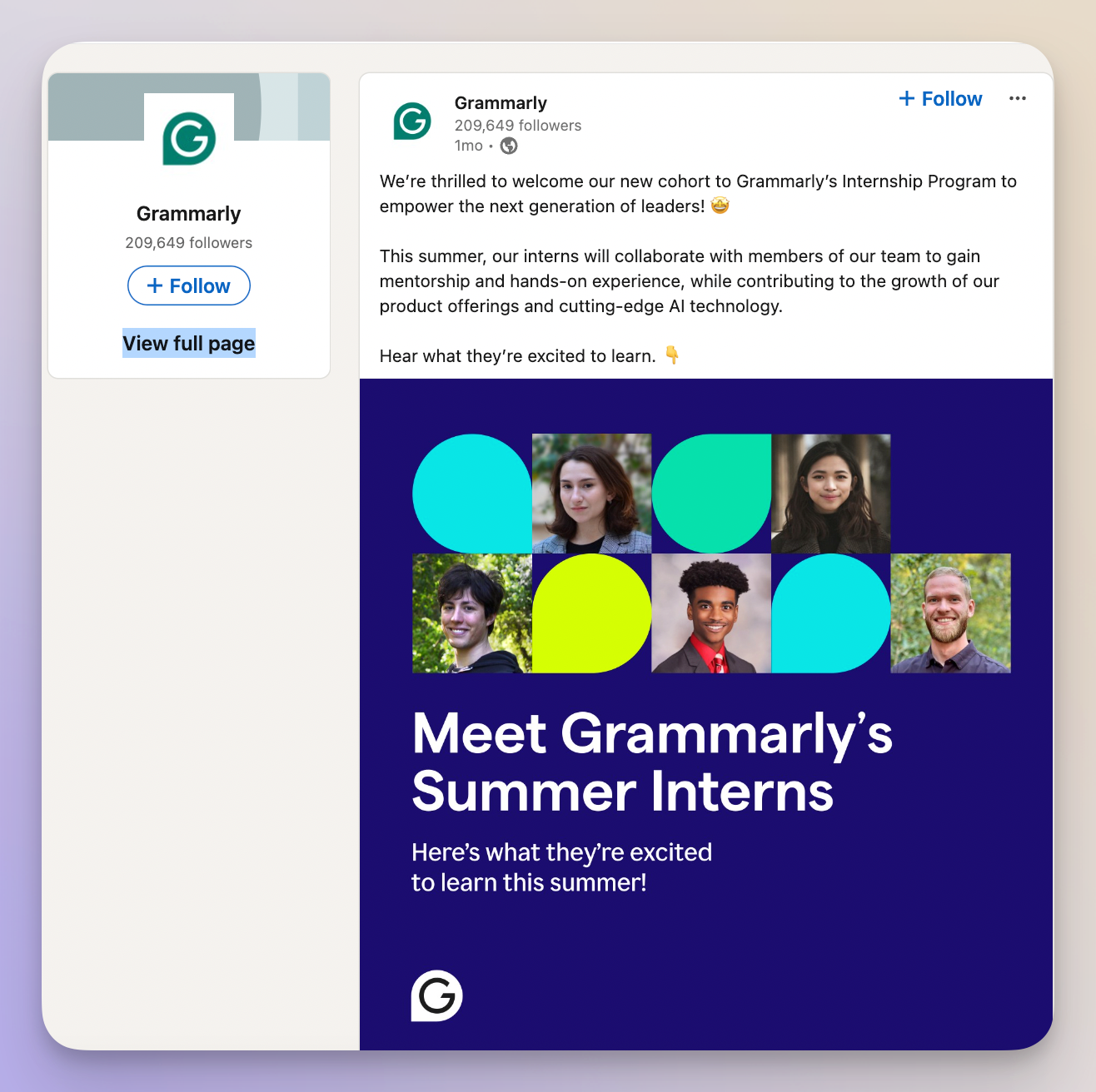 grammarly linkedin post