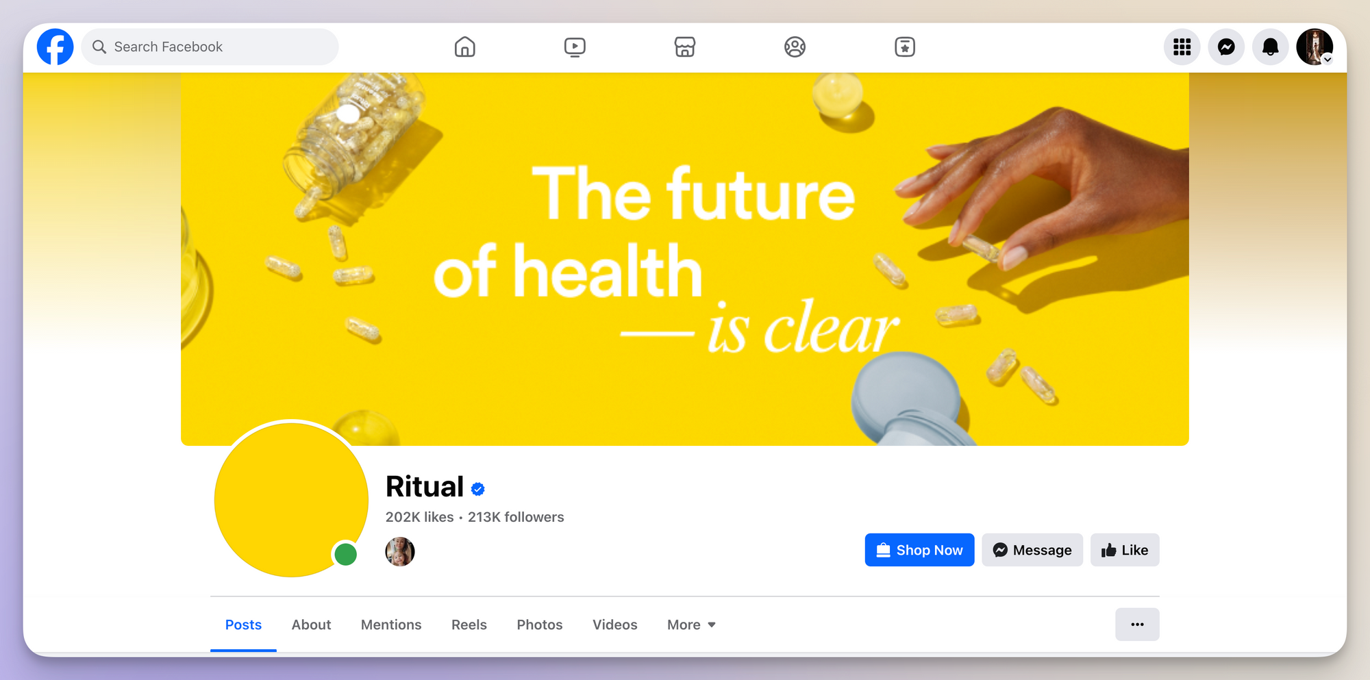 Ritual’s vitamin company Facebook page