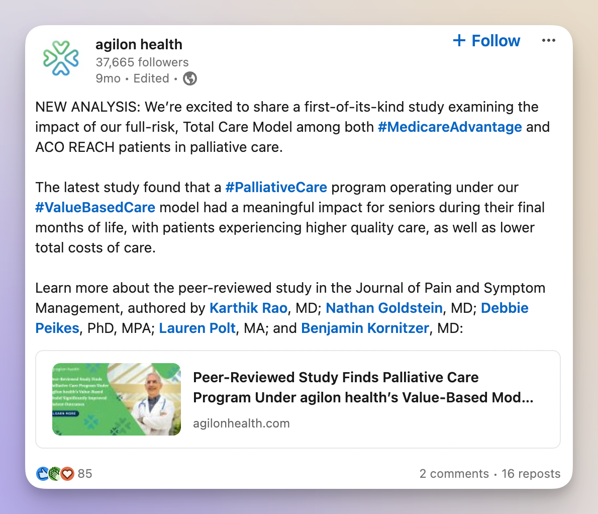 agilon health linkedin post