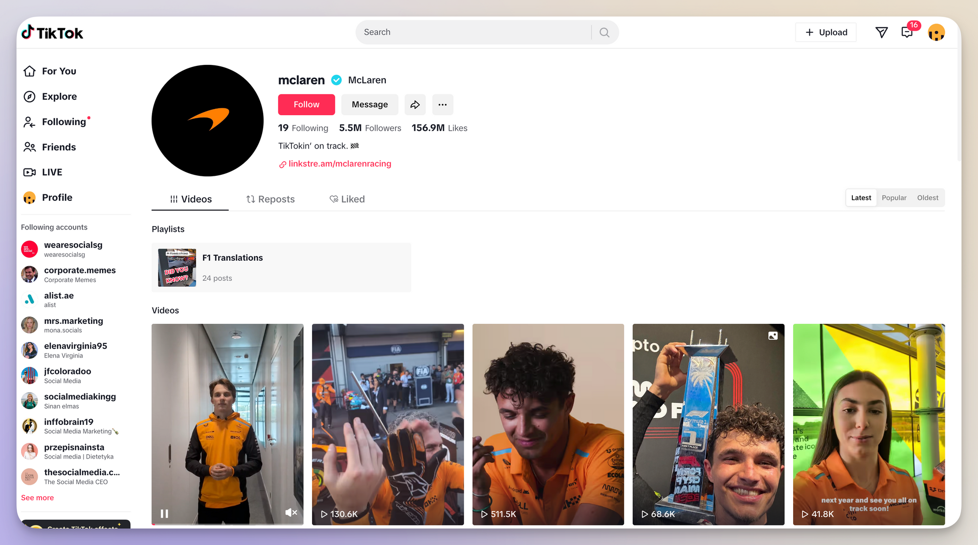 mclaren tiktok account