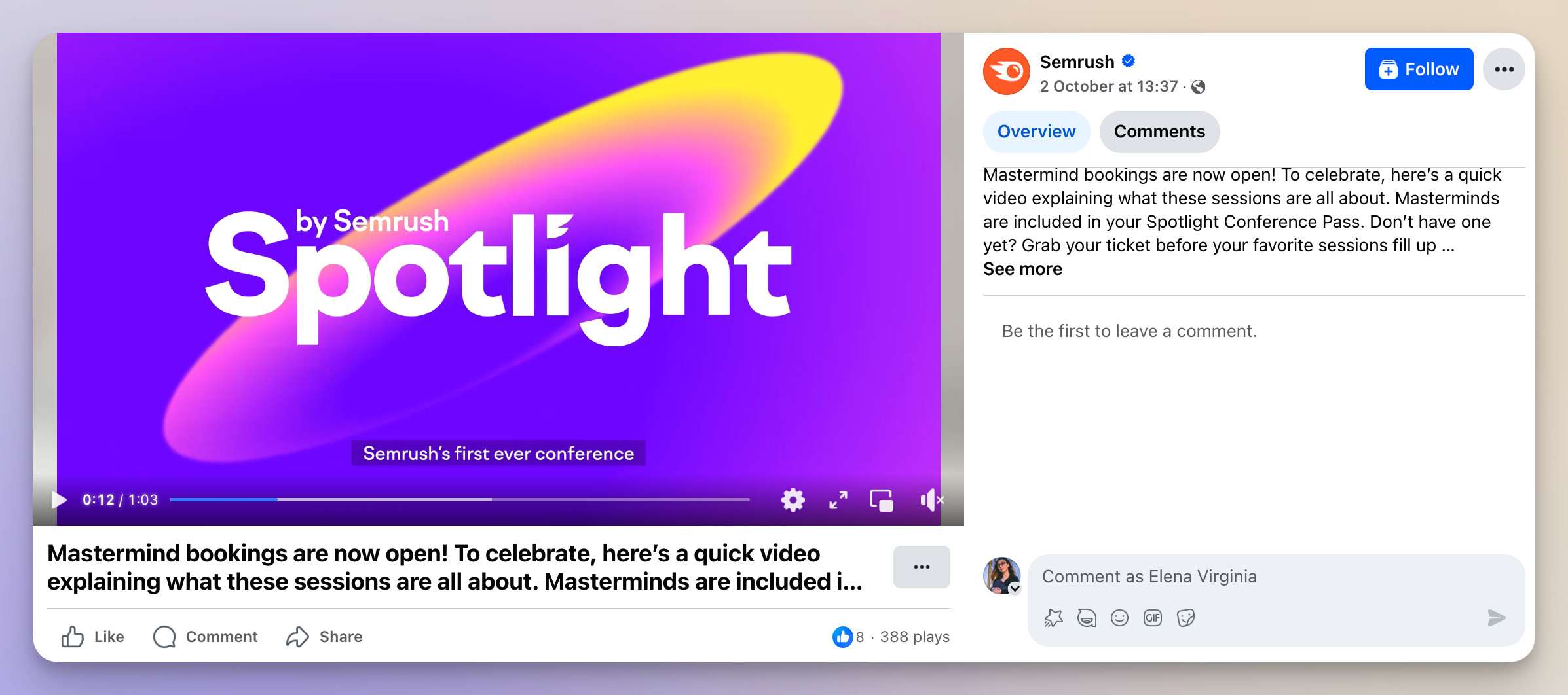 semrush facebook video