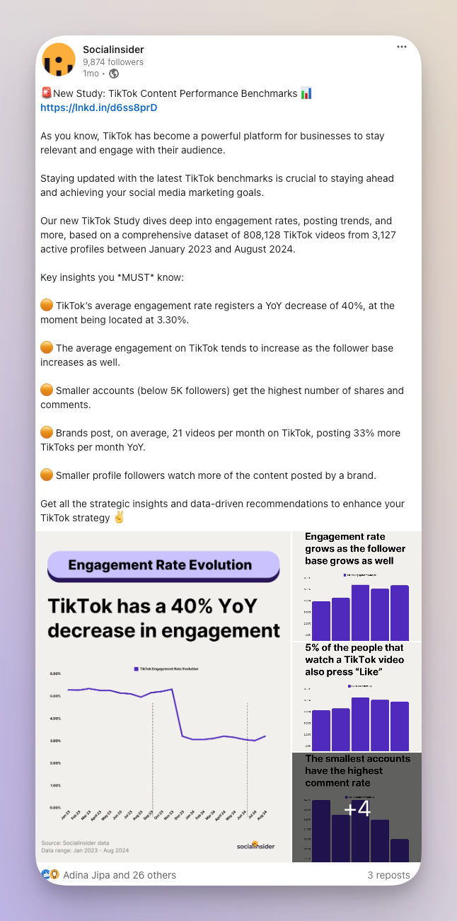 socialinsider linkedin post example as zero click content