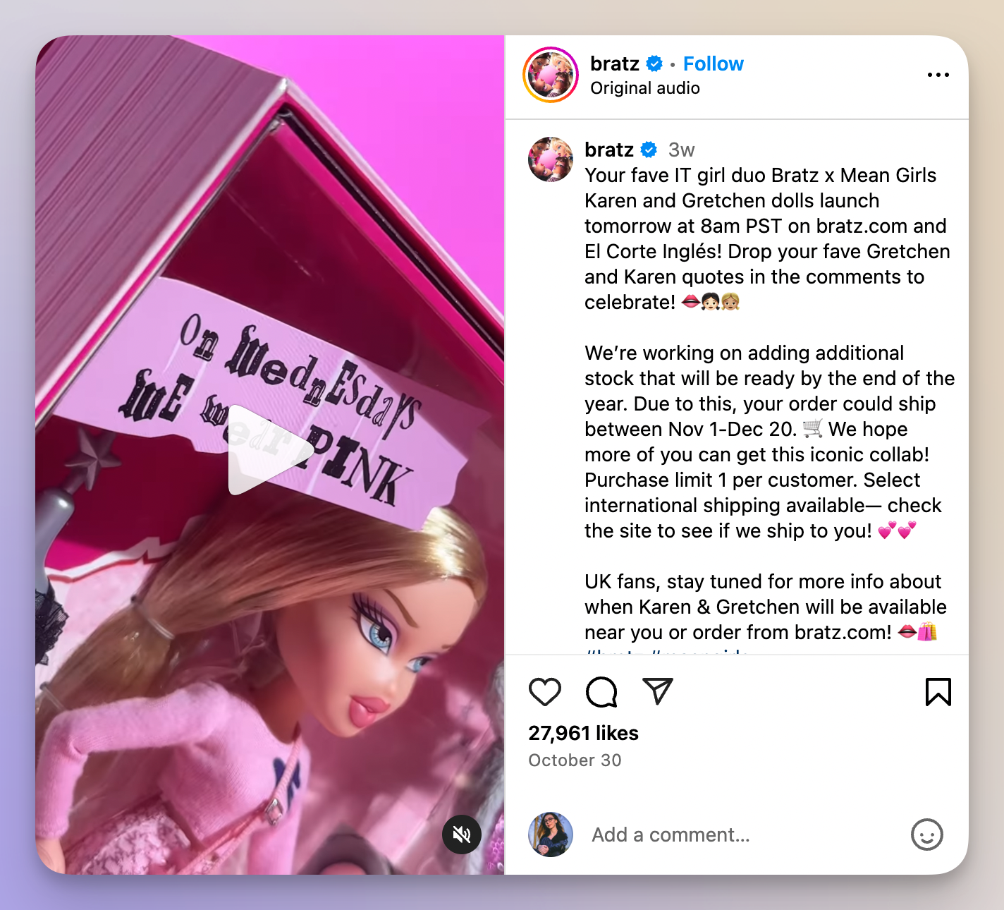 bratz instagram post