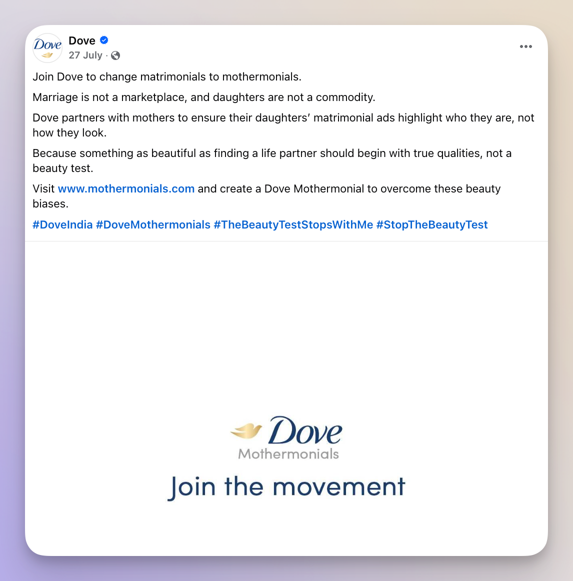 cause supporting dove facebook post