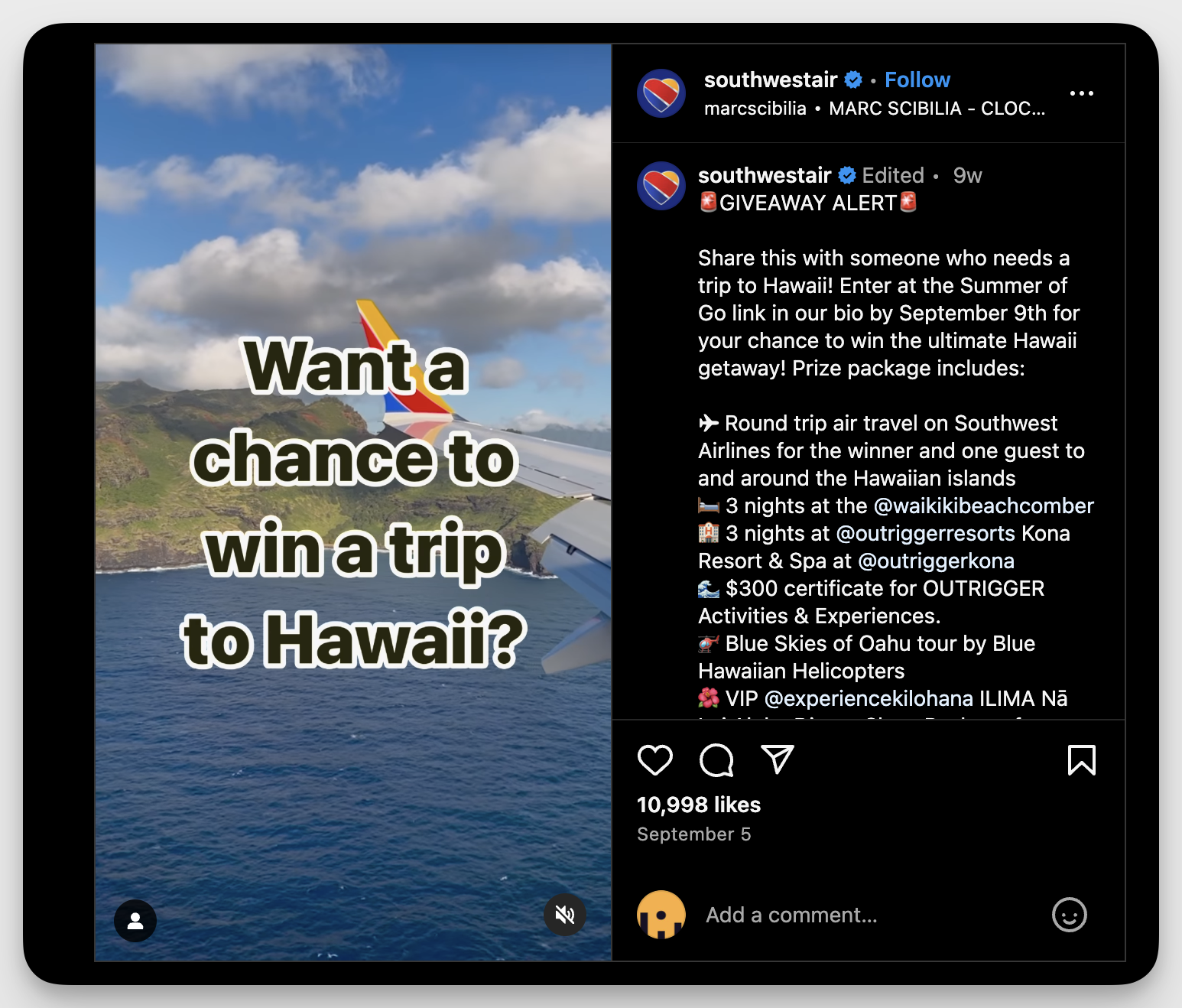 Here's how Southwest using giveaways on Instagram