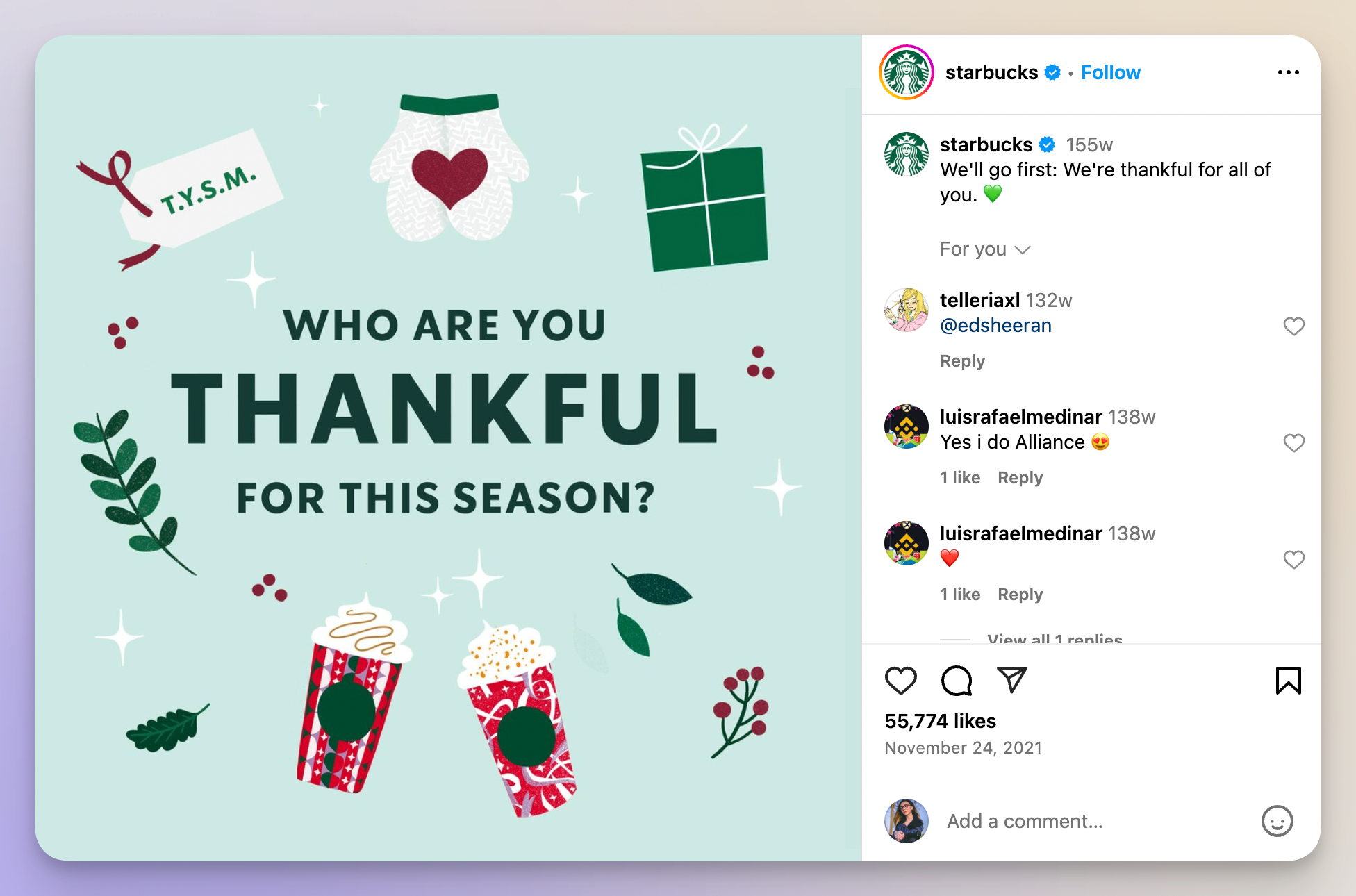 starbucks thanksgiving post