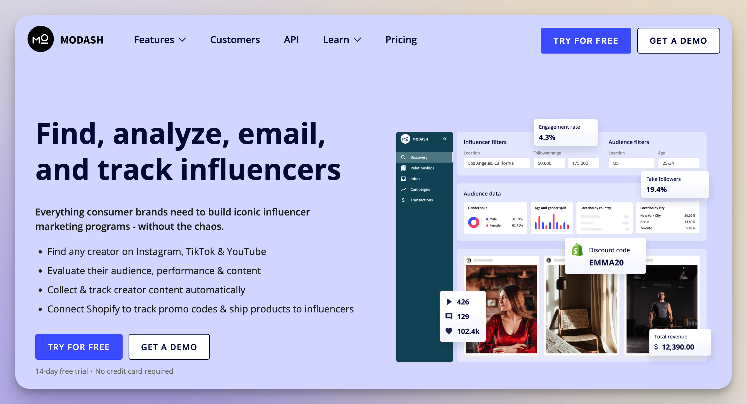 modash as an influencer analytics tool