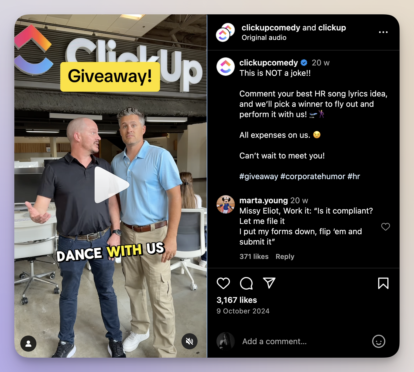 clickup giveaway on instagram