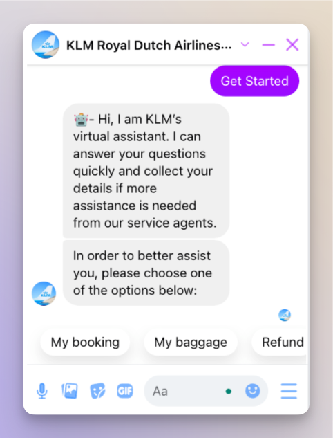 klm airlines ai facebook chatbot