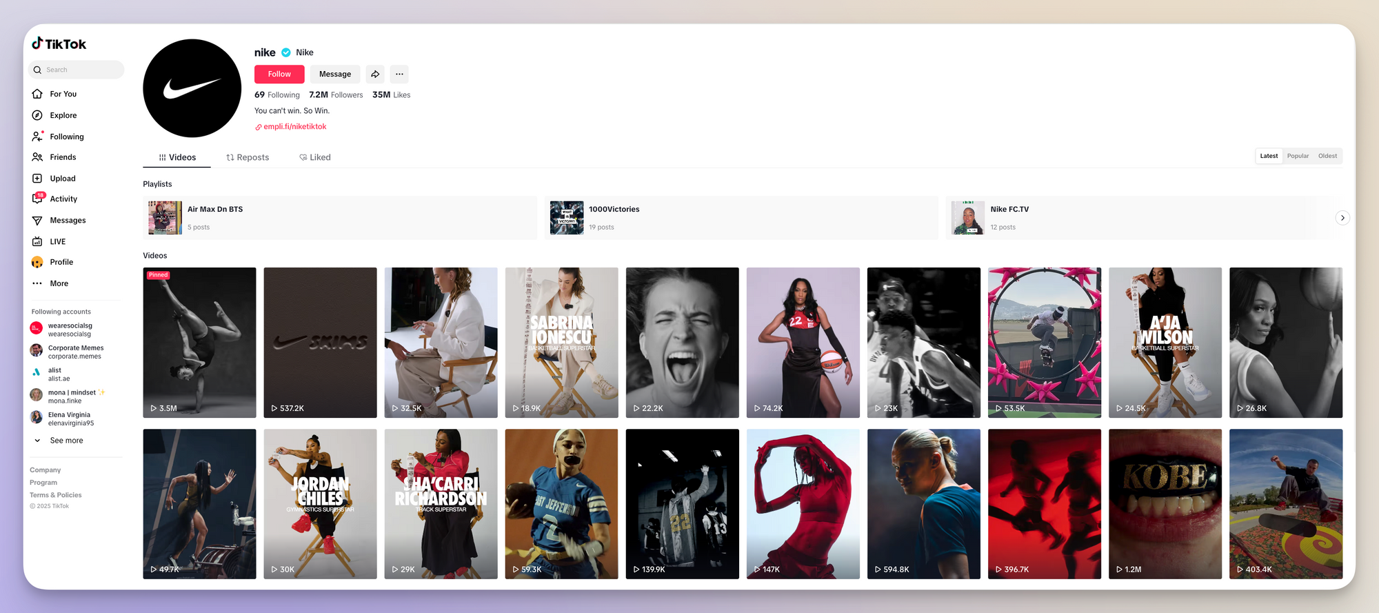 nike's tiktok account