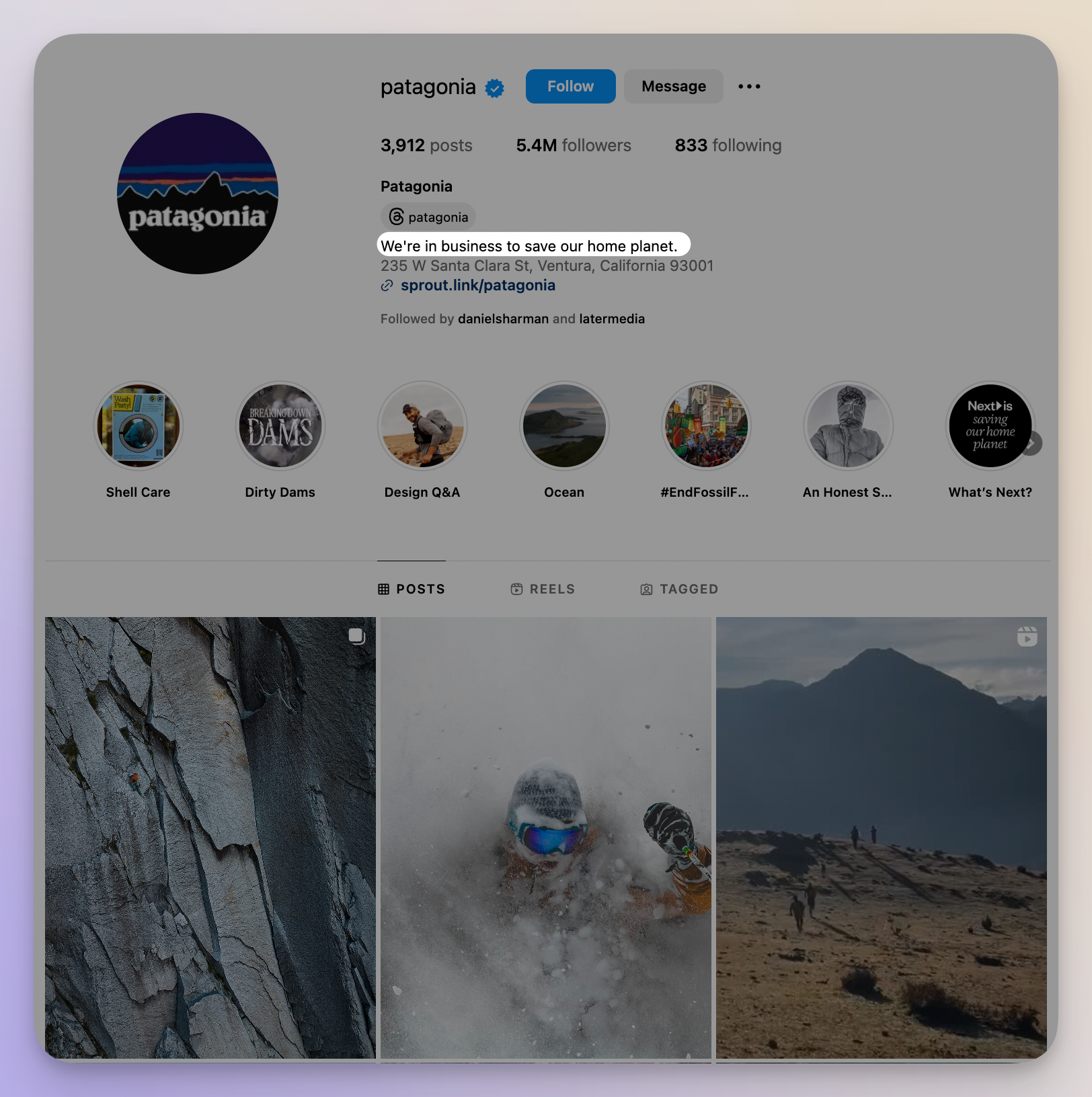 patagonia instagram bio