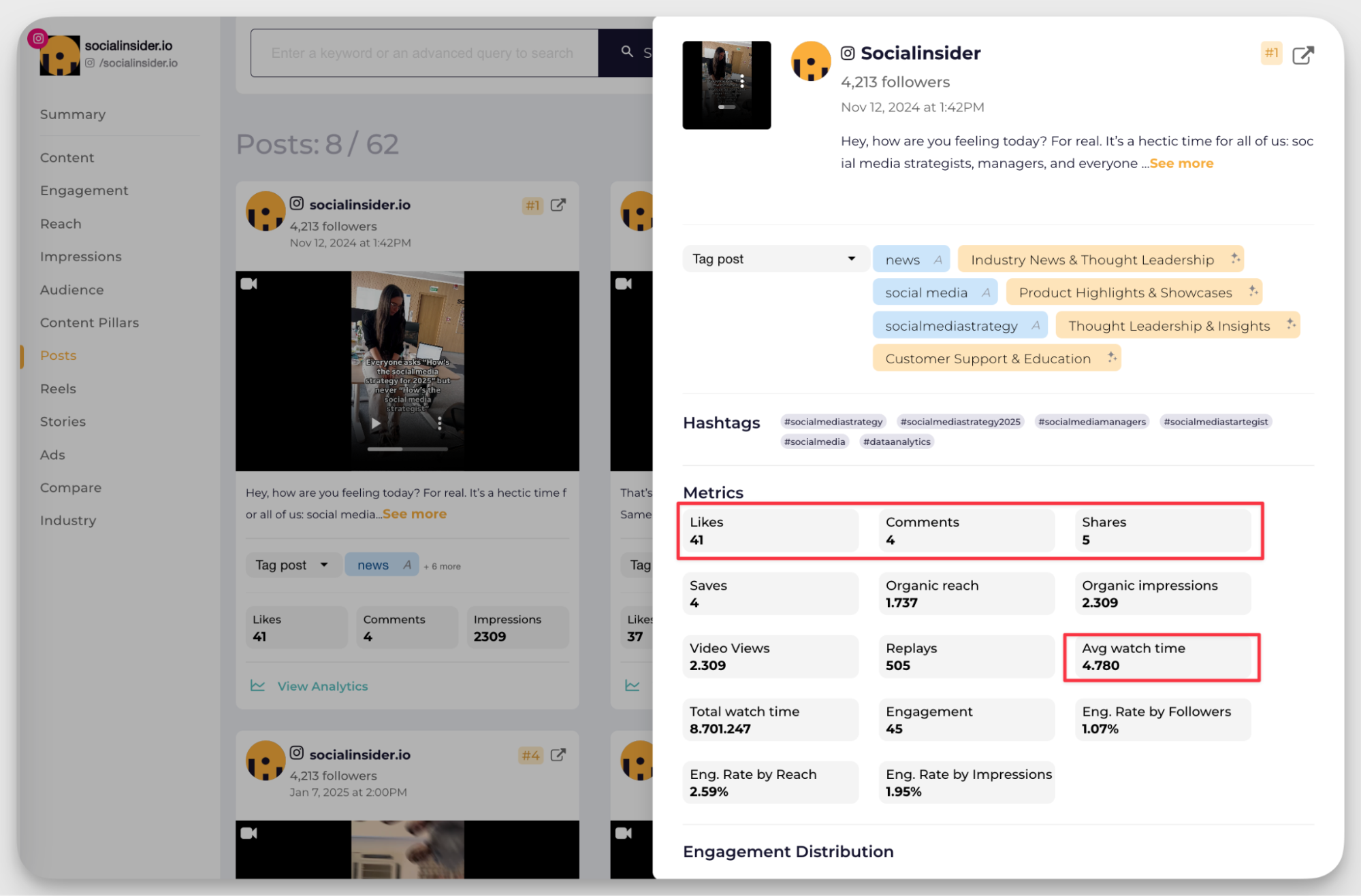 socialinsider reels metrics