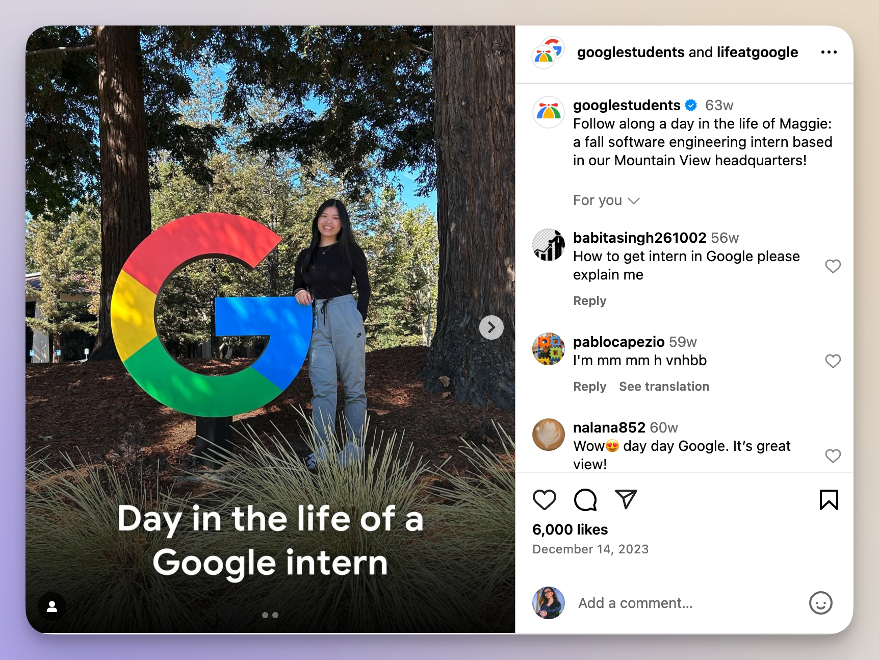 a day in the life google employee instagram post