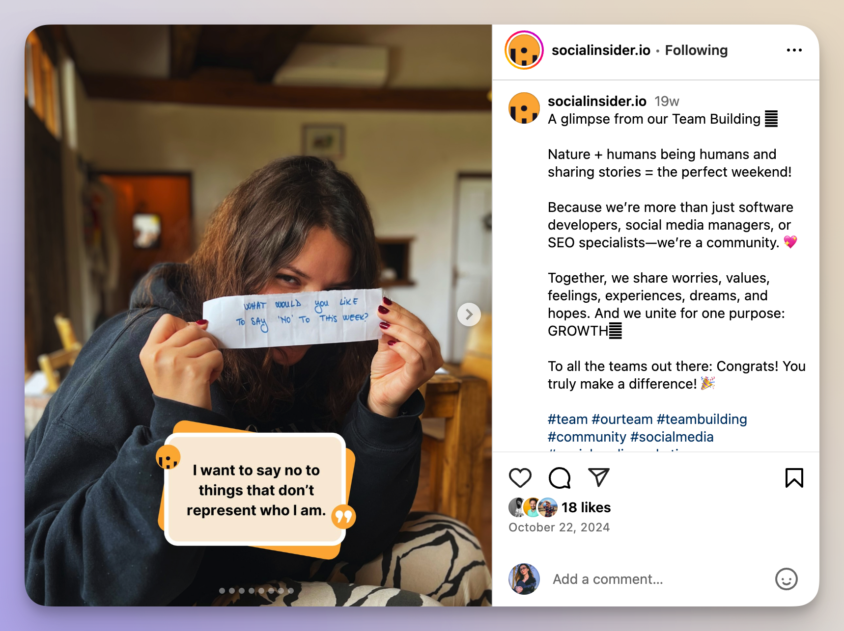 socialinsider instagram post featuring employees