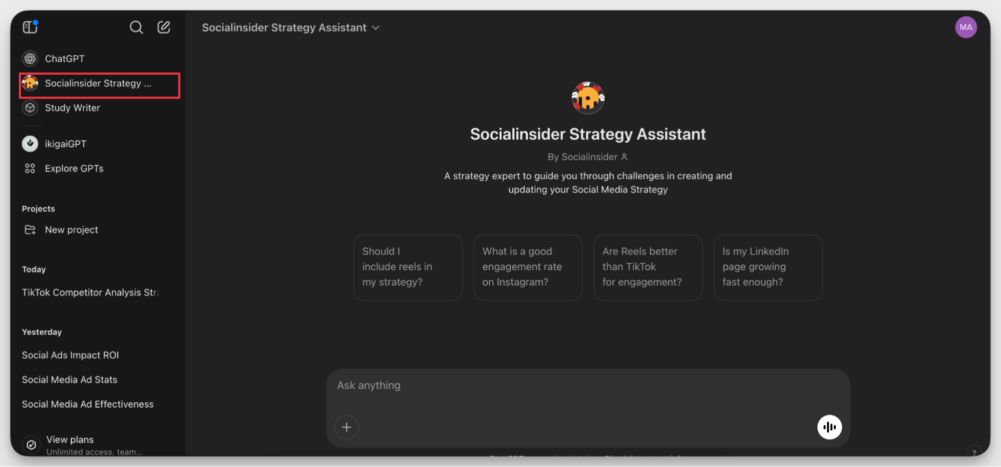 socialinsider strategy asssistant