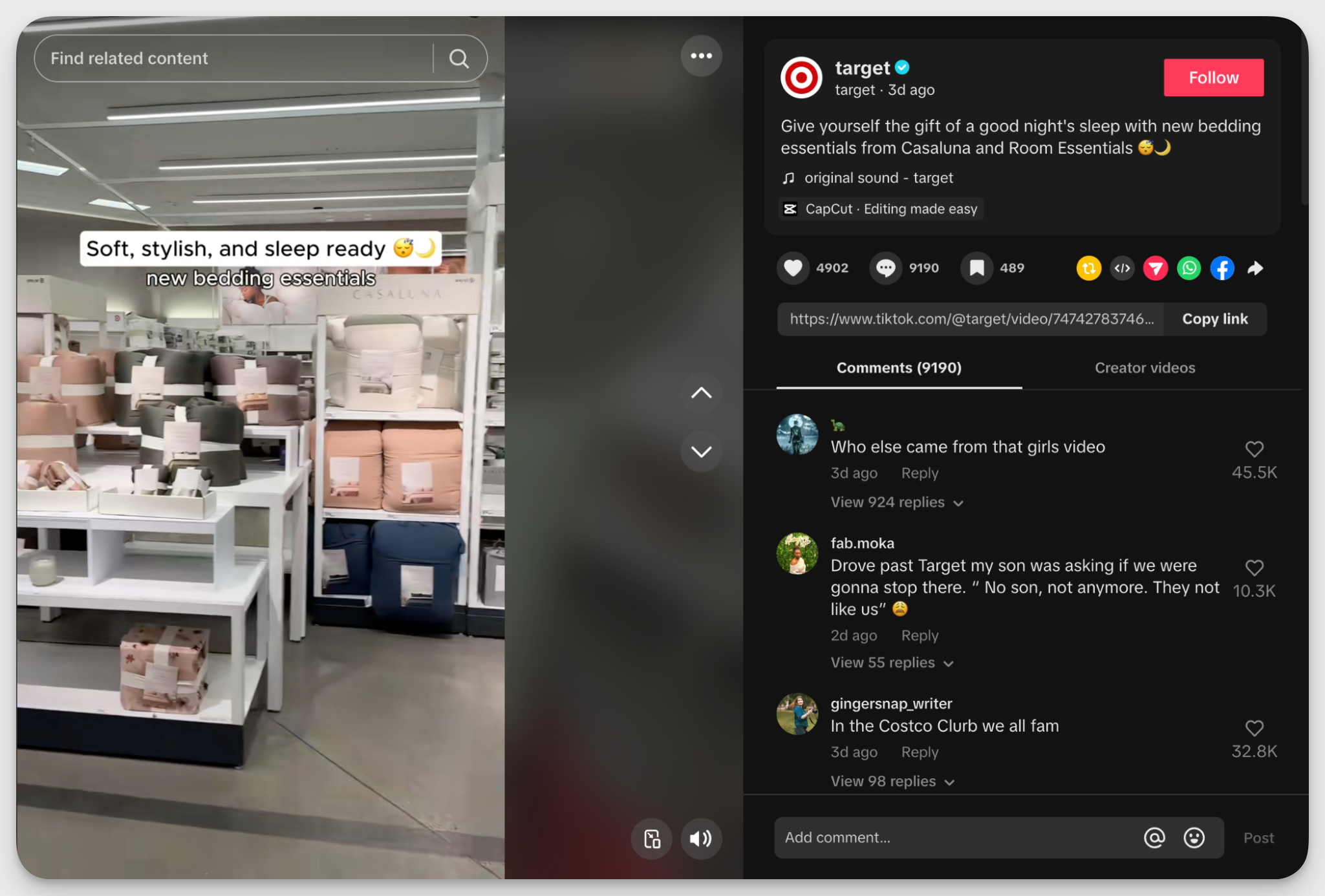 target tiktok post